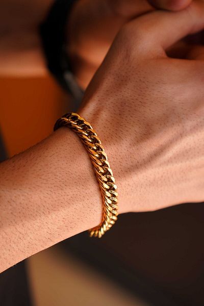 The Collection Unisex Stainless Thick Cuban Gold Steel Bracelet