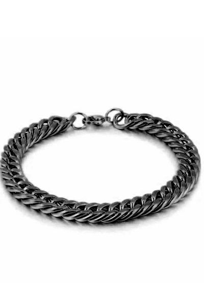 The Collection Unisex Stainless Thick Cuban Black Steel Bracelet