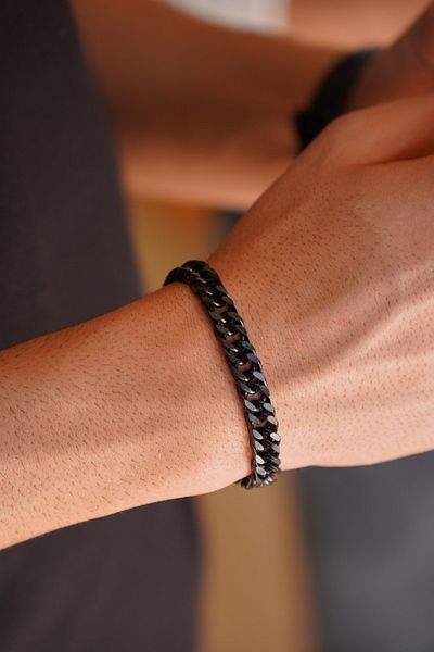 The Collection Unisex Stainless Thick Cuban Black Steel Bracelet