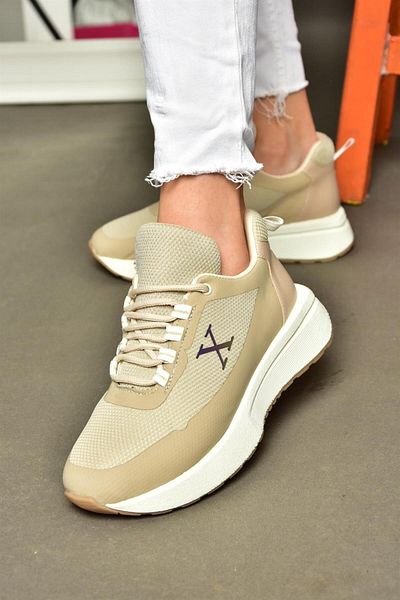 Fox Shoes P848531504 Pantofi sport damă din stofa bej