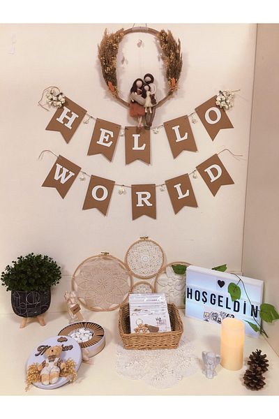 Partifabrik Hello World Baby Shower Τοιχογραφία Kraft Cardboard
