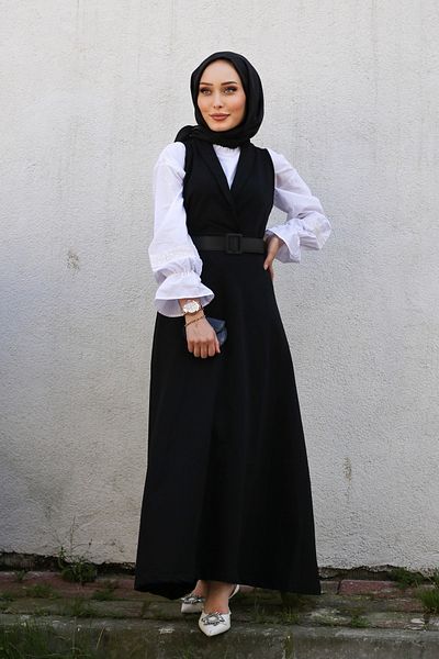 festmoda Women's Midnight Black Gilet-belt Dress