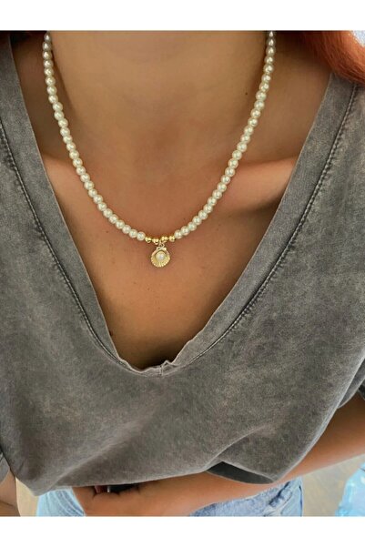 Fiamoss قلادة المحار النسائية مع اللؤلؤ