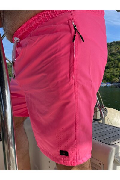 Miami Beach Erkek Büyük Beden Pembe Düz Renk Standart Boy Mayo Deniz Şortu