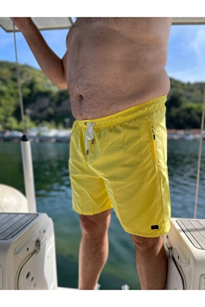 Miami Beach Men's Plus Size Yellow Solid Color Standard Size Swimsuit Swim Sh...