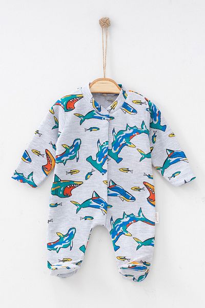 ADABEBEK Cotton Shark Patterned Jumpsuit with Booties 1927