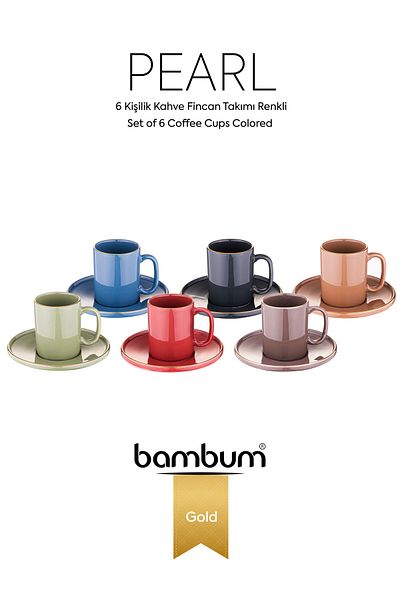 Bambum Pearl - Set of 6 Coffee Cups Colored Gold Gilded