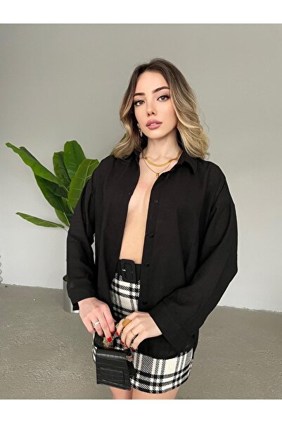 owwon Дамска черна ленена риза