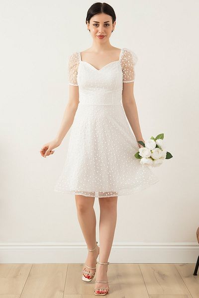 PULLIMM Glittery Short Sleeve Evening Dress 39622