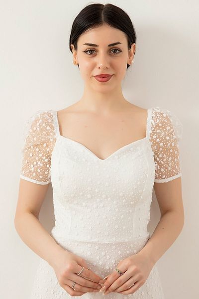 PULLIMM Glittery Short Sleeve Evening Dress 39622