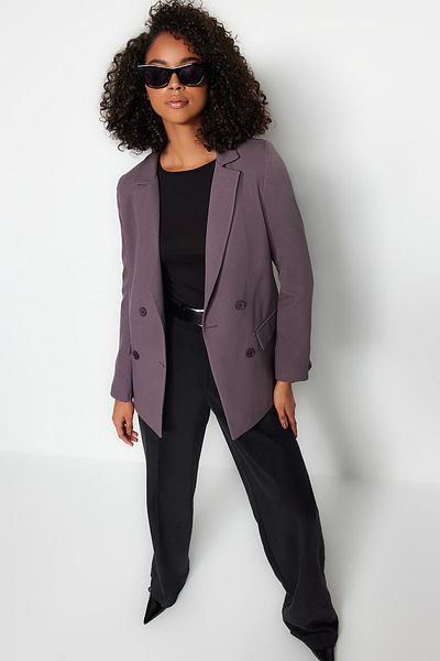 Trendyol Collection Dunkelgrauer, normal gefütterter, zweireihiger Blazer aus Webstoff mit Verschluss TWOAW21CE0264