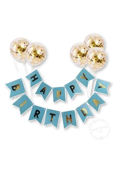 Parti Station Happy Birthday Banner Transparent Balloon Set with Text and Confetti