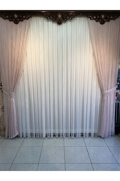 lüks House Luxury Powder Tulle Background Curtain Single Wing Tight Pleat