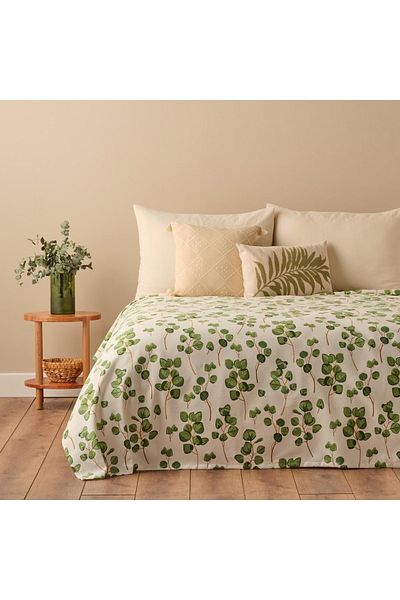 Bella Maison Ocaliptus Green Printed Cotton Double Pique - 200x220 Cm
