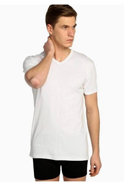 Tutku Men's White Ribbed V-Neck Undershirt 107 New Season (1 Economical)