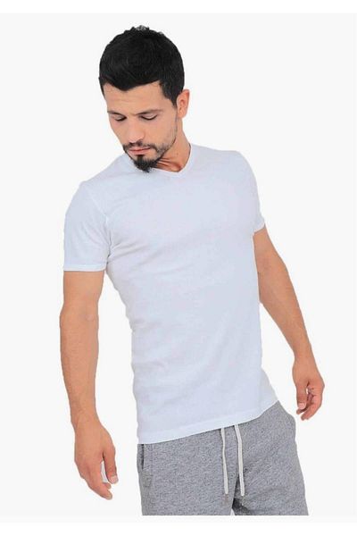 Tutku White Rib Neck Undershirt 107 - New Season 9 Pieces Economic Package