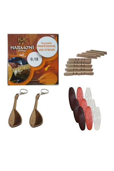 harmoni strings Pyramid Saz Wire (0.18 Short Handle) 3 Pieces Erdal Erzincan Plectrum + 2 Pieces Keychain + 3 Sills