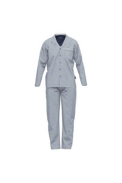 Götzburg GÖTZBURG Herren Schlafanzug - Nachtwäsche, Pyjama, Baumwolle, Knopfleiste, kariert, lang