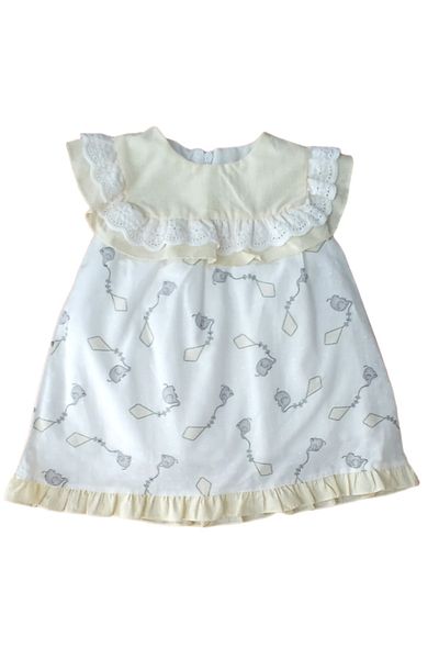 Mymio Baby Elephant Patterned Scallop Detailed Lined Cotton Dress
