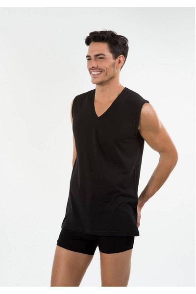 Kom Men's Black Undershirt 44at60021siya New Season (2 Economical Package)
