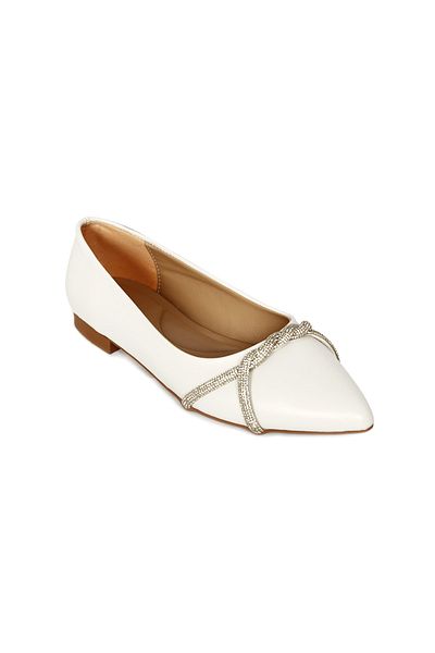 Bay Pablo L18 White Shiny Stone Scarf Detailed Ballerinas