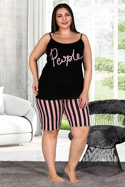 Jenny Daphne Plus Size Women's Cat Sleeveless Shorts Pajama Set