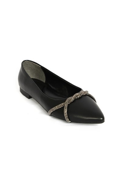 Bay Pablo L18 Black Shiny Stoned Scarf Detailed Ballerinas