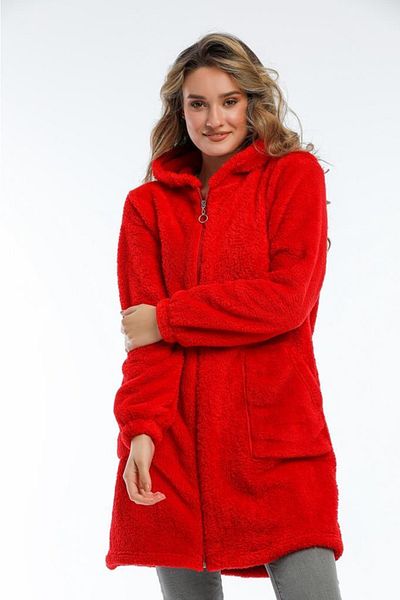 MODA VUSLAT Women's Red Long Fleece Cardigan