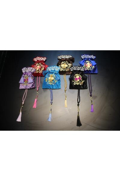 HUZUR ÇEYİZ 12'li Kadife Tesbihlik Ve Vavlı Inci Tesbih (6 ADET KESE,6 ADET T...