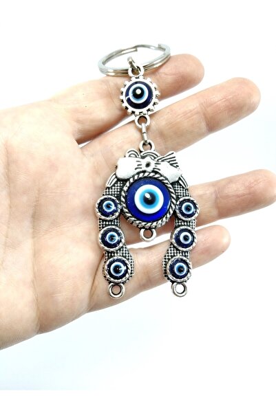 Metal Horseshoe Evil Eye Bead Keychain Gift Accessory