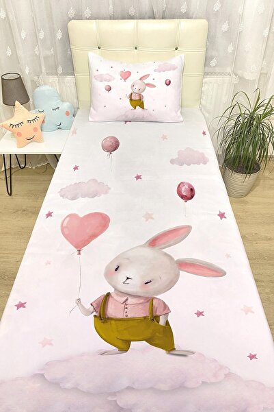 EVPANYA Balonlu Tavşan Yatak Örtüsü ve Yastık Kılıfı