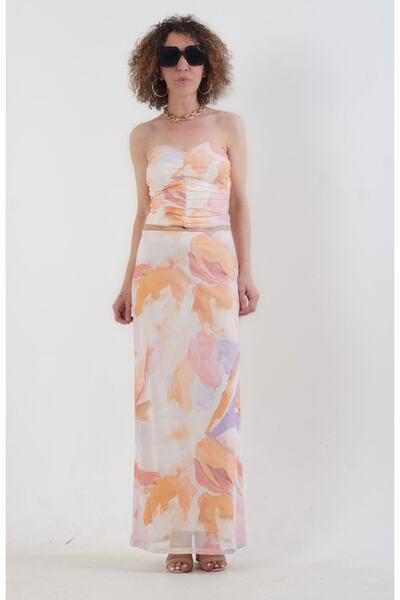 Zelish My Sister Pastel Desenli Maxi Tül Etek