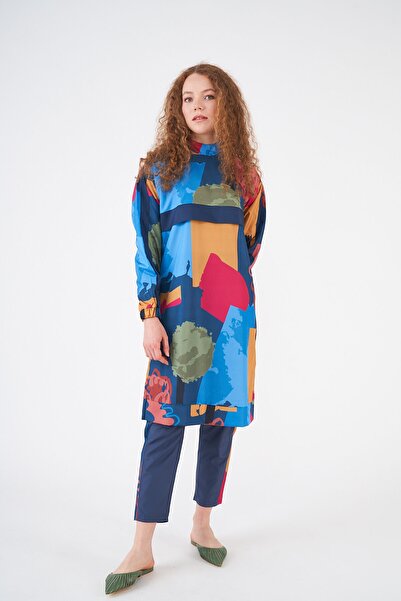 Mevra Комбінований візерунок, купальник з покриттям, індиго, довгий