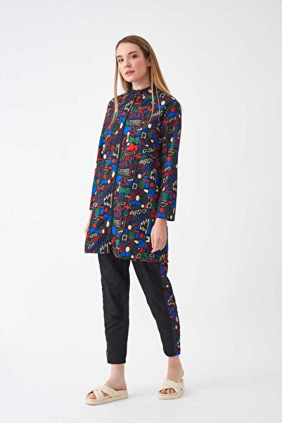 Mevra Stoperli Sia Desen Tesettür Mayo Siyah