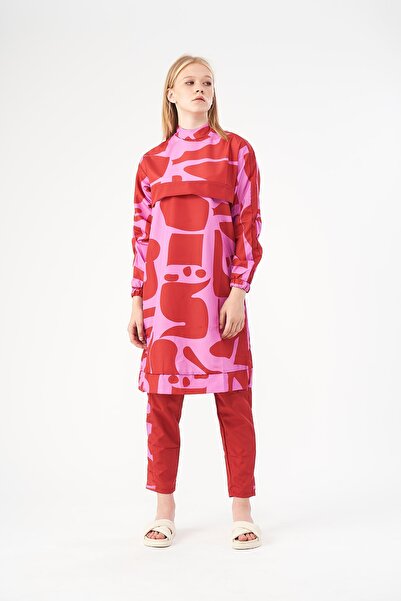 Mevra Μαγιό με γεωτρικό σχέδιο, μακρύ μπορντό