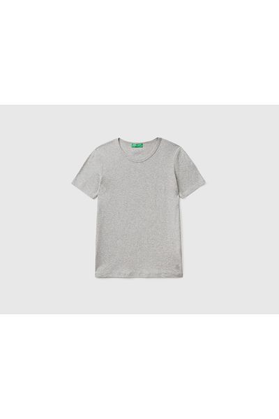 United Colors of Benetton Γκρι μελανζέ γυναικείο μπλουζάκι - κοντό μανίκι, λαιμόκοψη
