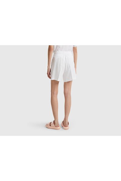 United Colors of Benetton White 100% Liyosel Women's Shorts - Waist String Design