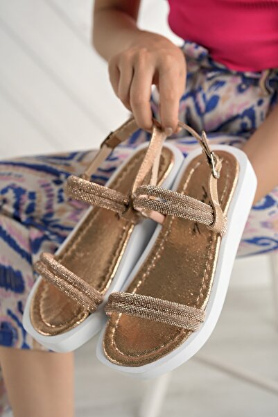 Freemax Women's Guaranteed Very Light Comfortable 4 cm High Eva Sole Platform Stone Sandals Rose