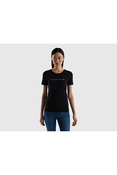 United Colors of Benetton Benetton Written Black Women's Basic T-shirt