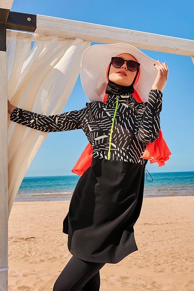 Marina Fallschirmschwarzer, vollständig bedeckter Hijab-Badeanzug M2326