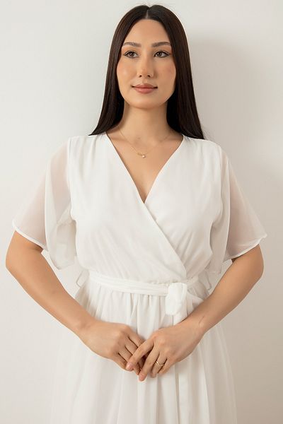PULLIMM Sleeves Flounced Chiffon Dress 22-253