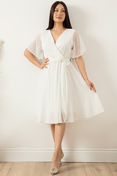 PULLIMM Sleeves Flounced Chiffon Dress 22-253