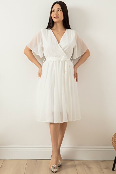 PULLIMM Sleeves Flounced Chiffon Dress 22-253