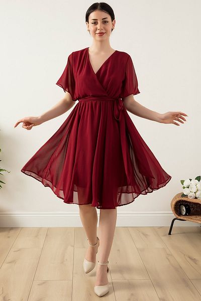 PULLIMM Sleeves Flounced Chiffon Dress 22-253