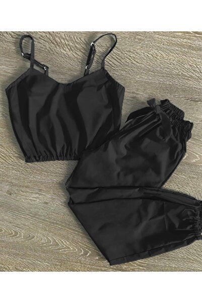 PEMBİŞ HOMEWEAR Trend Siyah Saten Pijama Takımı