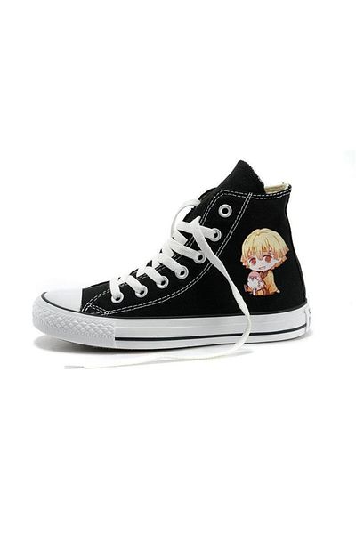 Touz Blunt Blunt Demon Slayer Zenitsu Printed Black Canvas Shoes