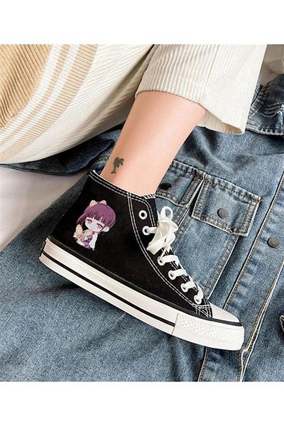 Touz Blunt Blunt Demon Slayer & Butterfly Printed Black Canvas Shoes