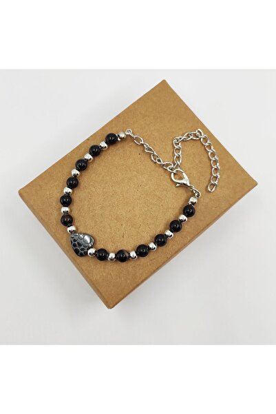 ByKolyeucum سوار على شكل قلب من حجر العقيق والهيماتيت الطبيعي