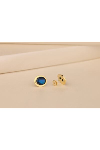 Akgül Silver Doğal Deniz Kulağı Taşı Altın Kaplama Gümüş Küpe