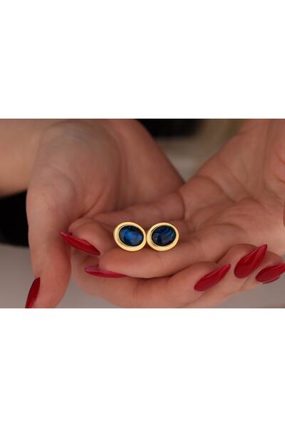 Akgül Silver Doğal Deniz Kulağı Taşı Altın Kaplama Gümüş Küpe